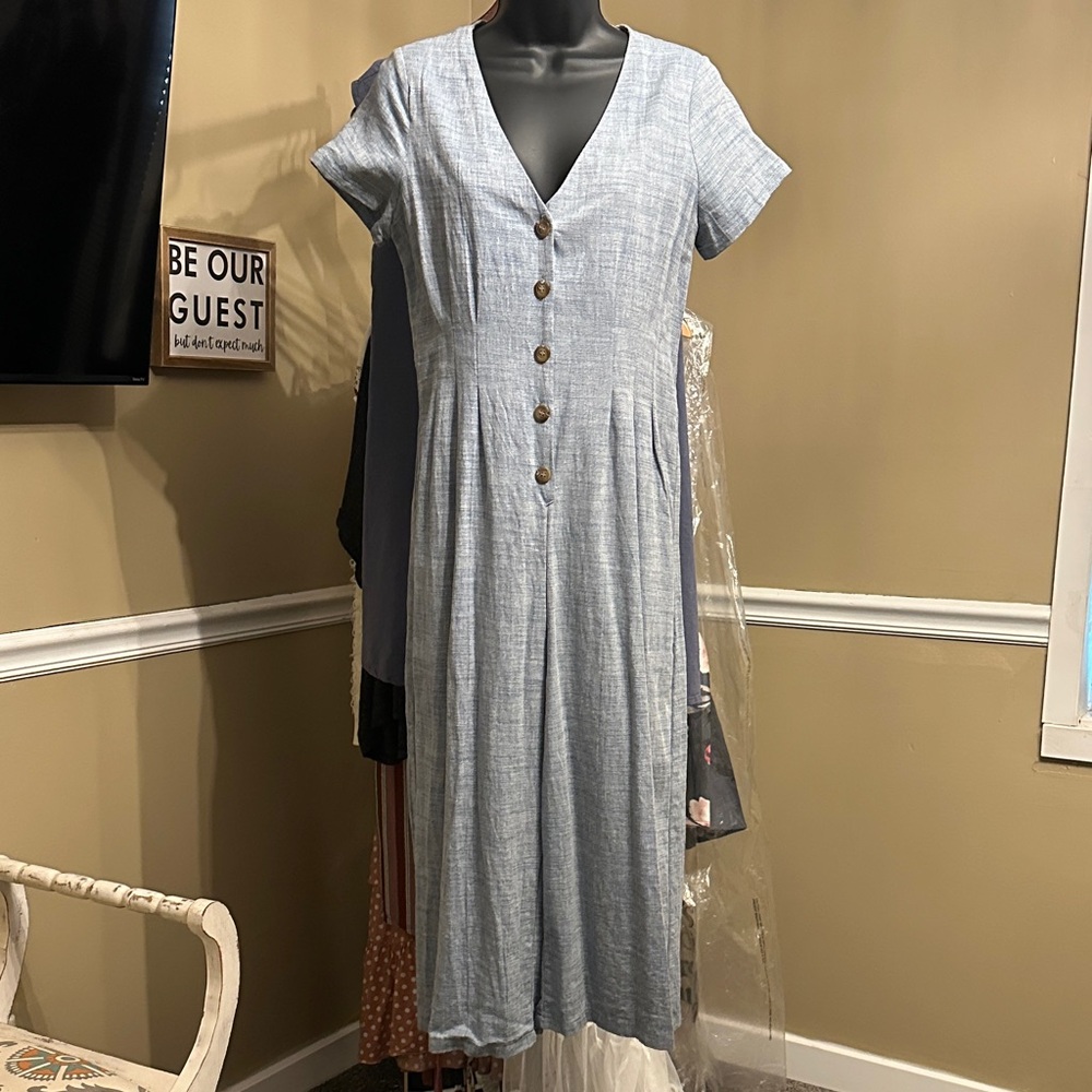 Hem & Thread Light Blue Button-Down Jumpsuit
